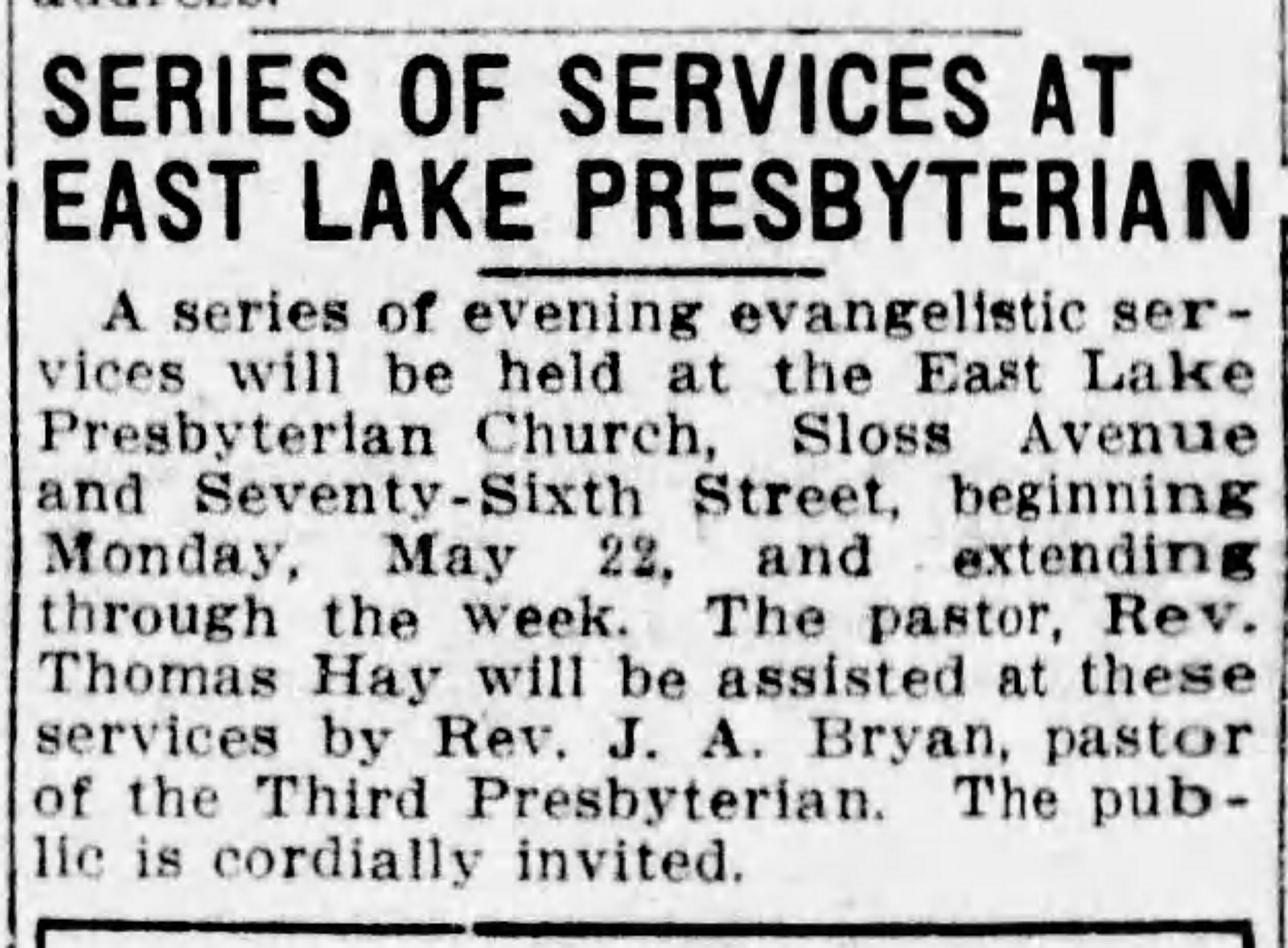 Series of Services at East Lake Presbyterian